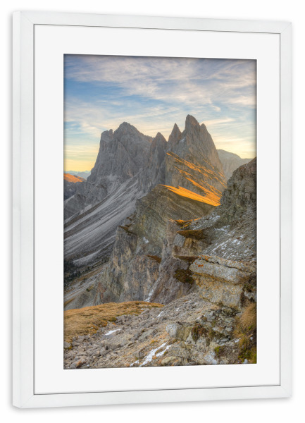 Poster mit Rahmen weiß "Seceda Südtirol" artboxONE - Natur,Reise / Länder