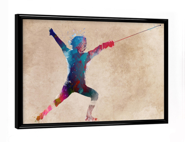 Poster mit schwarzem Rahmen "Fencing" artboxONE - Sport - Sport,Sports,Player,Team,Fencing sport,Fencing,Fence,Fechten,Motivation,Active,Beige