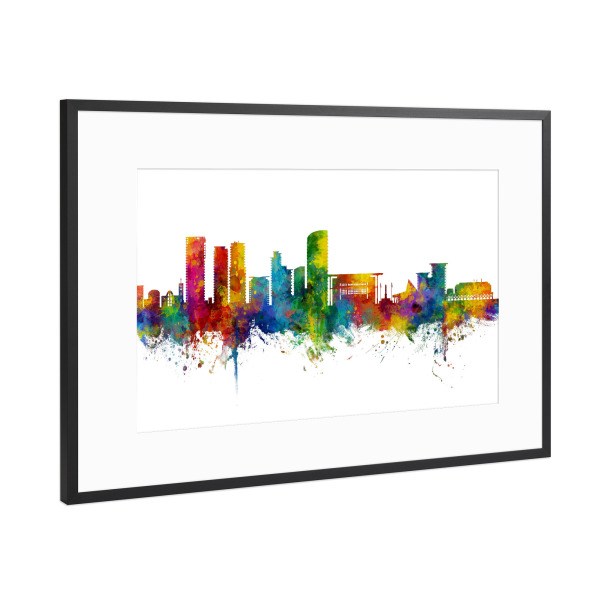 Poster mit Rahmen Schwarz (Metallic) "Darwin Australia Skyline" artboxONE - Städte