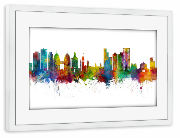 Poster mit Rahmen weiß "Oakland California Skyline" artboxONE - Städte