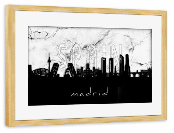 Poster mit Rahmen kiefer "Madrid skyline marble" artboxONE - Städte,Reise,Architektur,Marmor