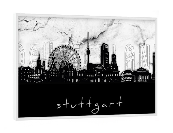 Poster mit weißem Rahmen "Stuttgart skyline marble" artboxONE - Städte,Reise,Architektur,Städte / Stuttgart,Kartografie