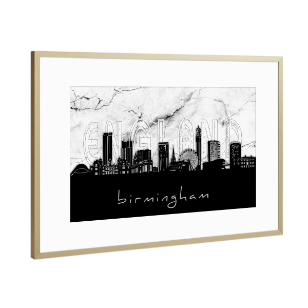 Poster mit Rahmen Gold "Birmingham skyline marble" artboxONE - Städte,Reise,Architektur,Marmor