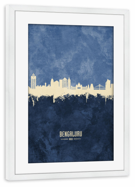 Poster mit Rahmen weiß "Bengaluru Skyline Navy" artboxONE - Städte
