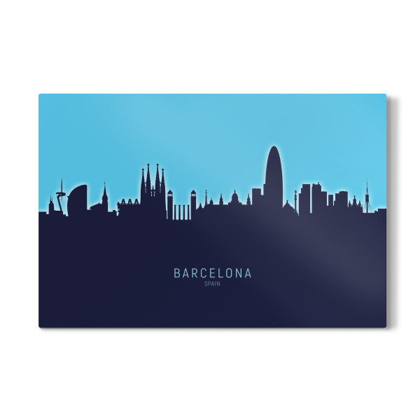 Galerie-Print "Barcelona Spain Skyline Glow Blue" 30x20 cm artboxONE