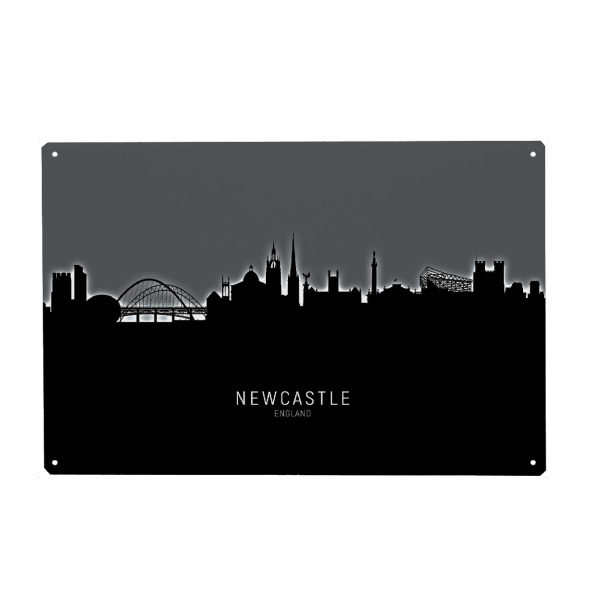 Holzbild "Newcastle Skyline Glow White" artboxONE - Städte