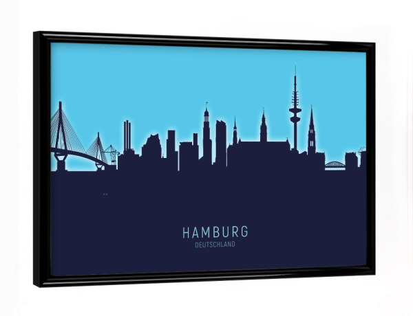 Poster mit schwarzem Rahmen "Hamburg Germany Skyline Glow Blue" artboxONE - Städte,Städte / Hamburg