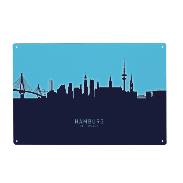 Holzbild "Hamburg Germany Skyline Glow Blue" artboxONE - Städte,Städte / Hamburg