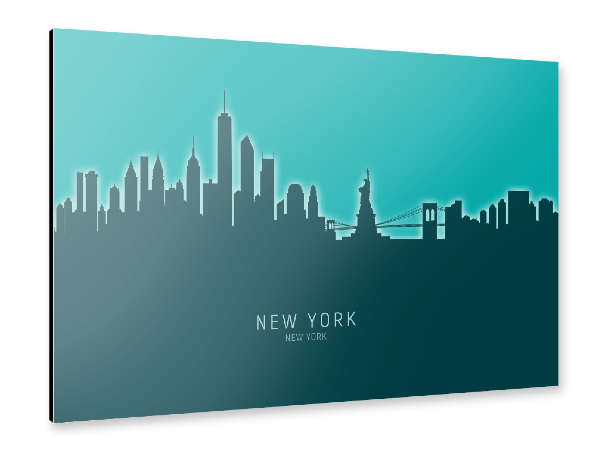 Alu-Dibond "New York Skyline Glow Teal" 30x20 cm artboxONE