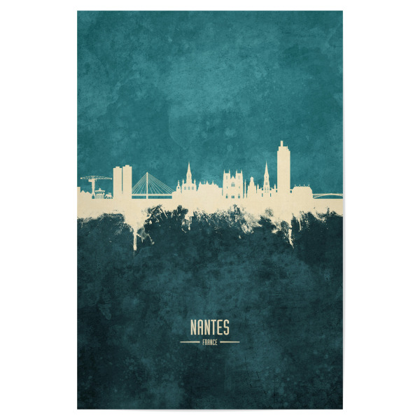 Poster 30x20 cm "Nantes France Skyline Turquoise" artboxONE - Städte