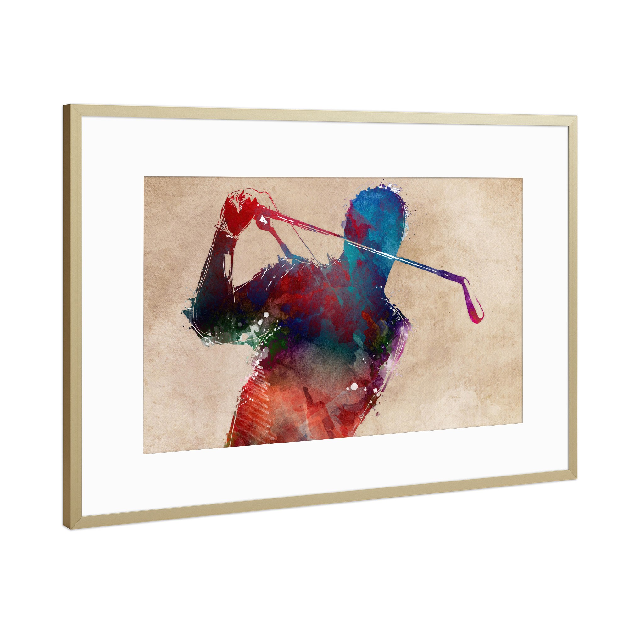 Poster mit Rahmen Gold "Golfer" artboxONE - Sport,Sport / Sommerspiele - Sport,Active,Sports,Player,Team,Golf,Golfs,Golf player,Golfspieler
