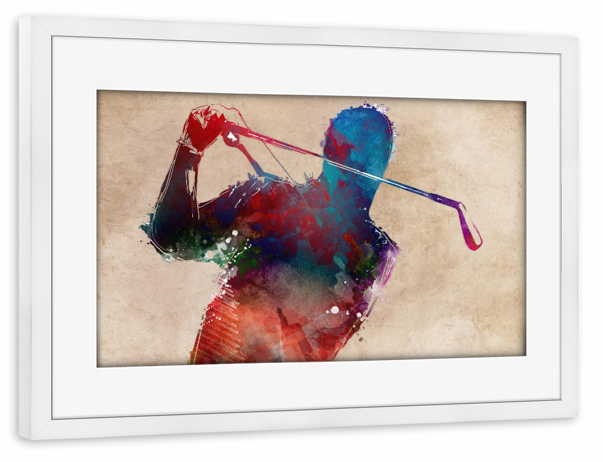 Poster mit Rahmen weiß "Golfer" artboxONE - Sport,Sport / Sommerspiele - Sport,Active,Sports,Player,Team,Golf,Golfs,Golf player,Golfspieler