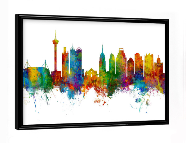 Poster mit schwarzem Rahmen "San Antonio Texas Skyline" artboxONE - Städte