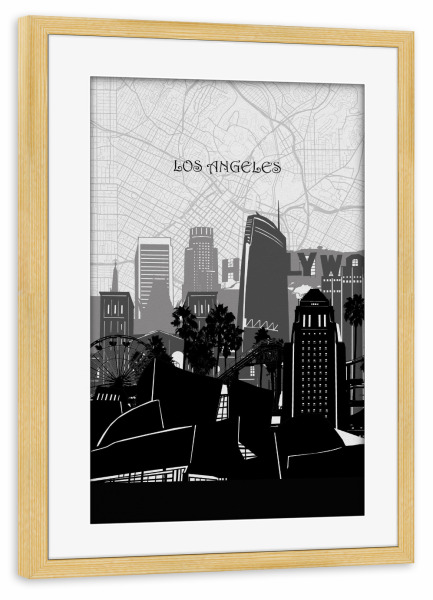 Poster mit Rahmen kiefer "Los angeles cityscape map" artboxONE - Städte,Reise,Architektur,Städte / Los Angeles,Kartografie