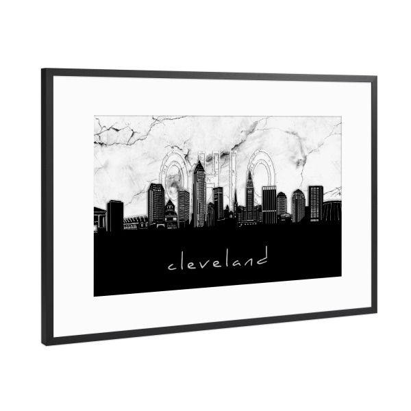 Poster mit Rahmen Schwarz (Metallic) "Cleveland skyline marble" artboxONE - Städte,Reise,Architektur,Marmor