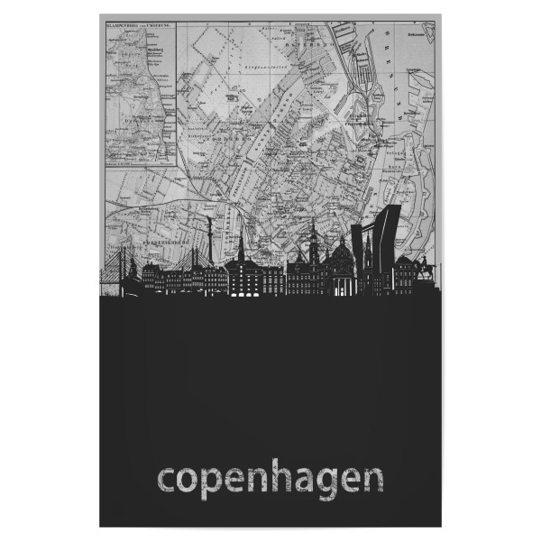 Poster 30x20 cm "Copenhagen skyline map grey" artboxONE - Städte,Reise,Architektur,Städte / København,Kartografie