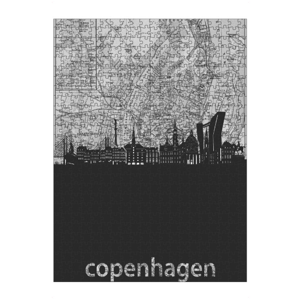 Puzzle Ravensburger "Copenhagen skyline map grey" artboxONE - Städte,Reise,Architektur,Städte / København,Kartografie