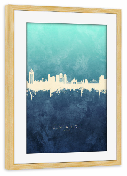 Poster mit Rahmen kiefer "Bengaluru Skyline NavyCyan" artboxONE - Städte