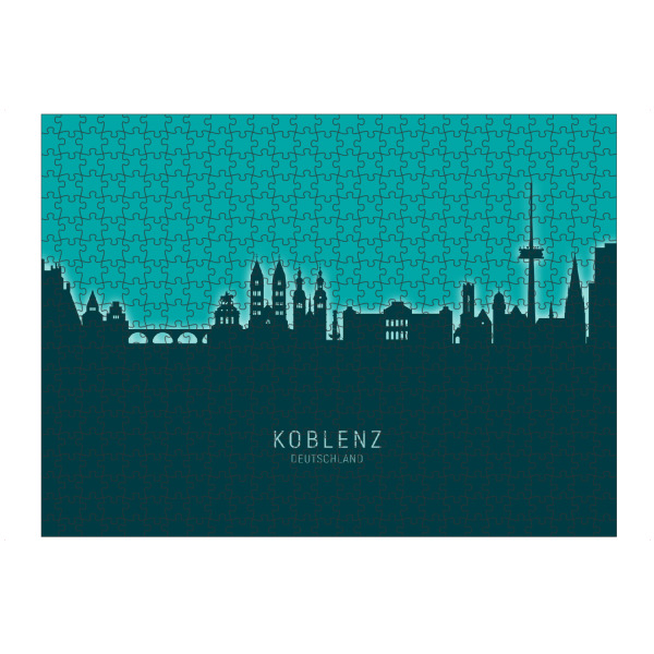 Puzzle Ravensburger "Koblenz Germany Skyline Glow Teal" artboxONE - Städte