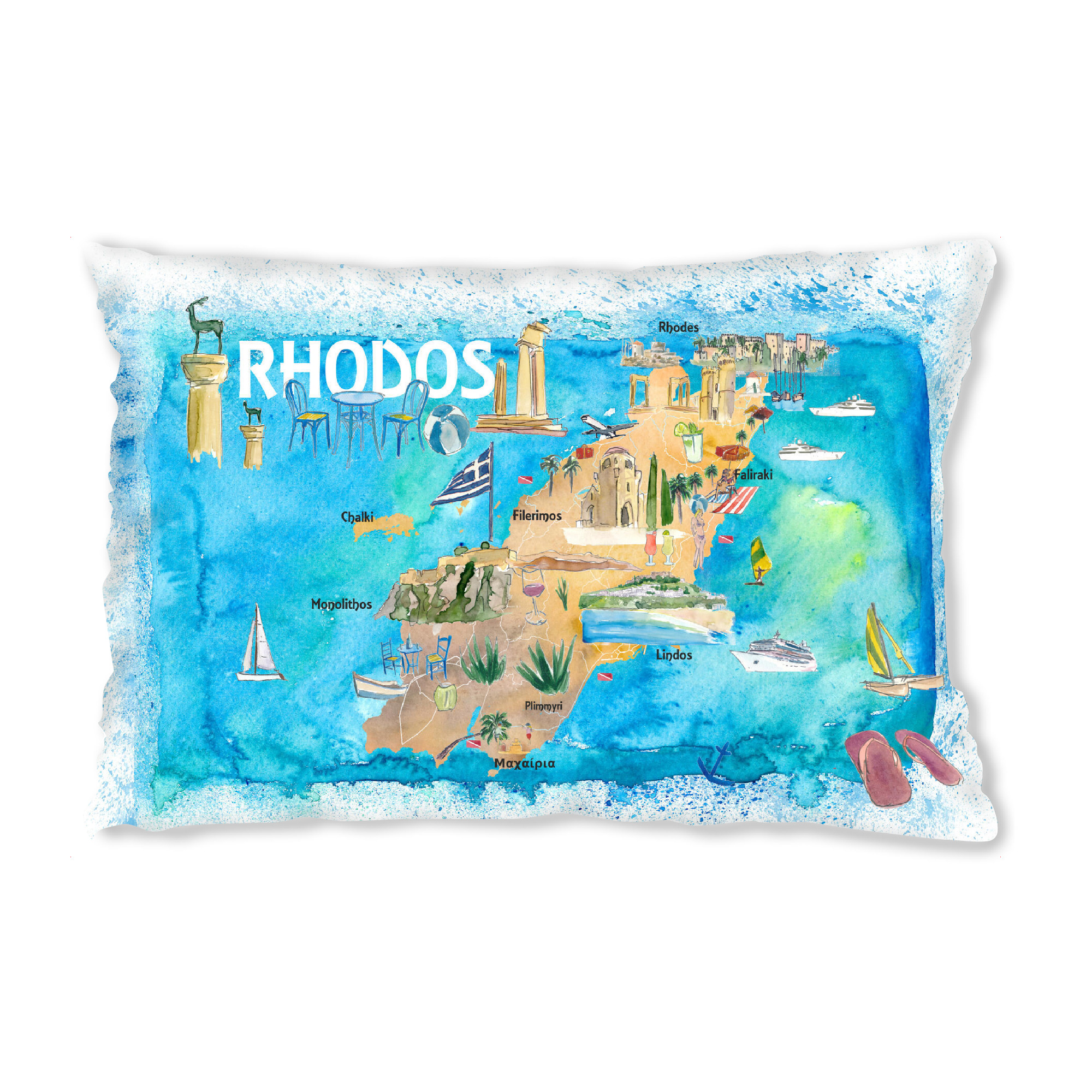 Design-Kissen "Rhodos Illustrierte Landkarte" artboxONE - Städte,Reise,Reise / Strand und Meer,Kartografie