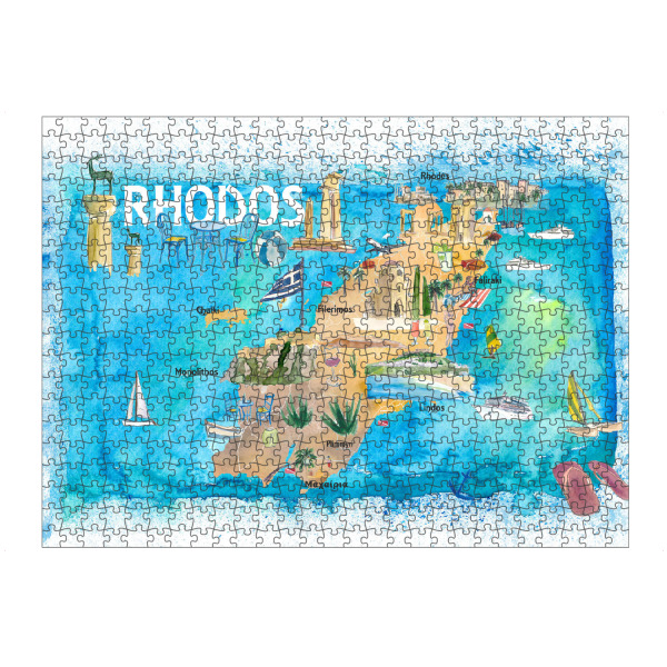 Puzzle Ravensburger "Rhodos Illustrierte Landkarte" artboxONE - Städte,Reise,Reise / Strand und Meer,Kartografie