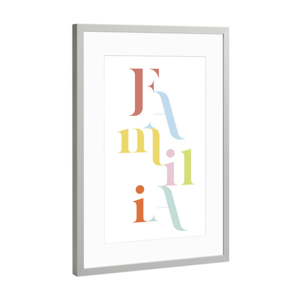Poster mit Rahmen Silber "Familia spanisch" artboxONE - Typografie,Liebe,Für Mama,Für Papa