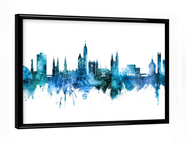 Poster mit schwarzem Rahmen "Braunschweig Germany Skyline Blue" artboxONE - Städte