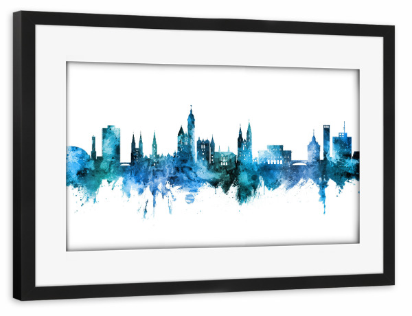 Poster mit Rahmen schwarz "Braunschweig Germany Skyline Blue" artboxONE - Städte