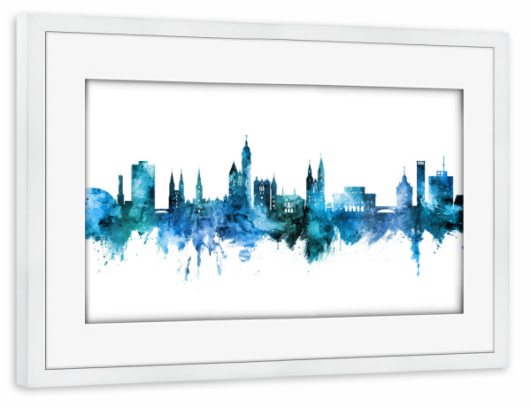 Poster mit Rahmen weiß "Braunschweig Germany Skyline Blue" artboxONE - Städte