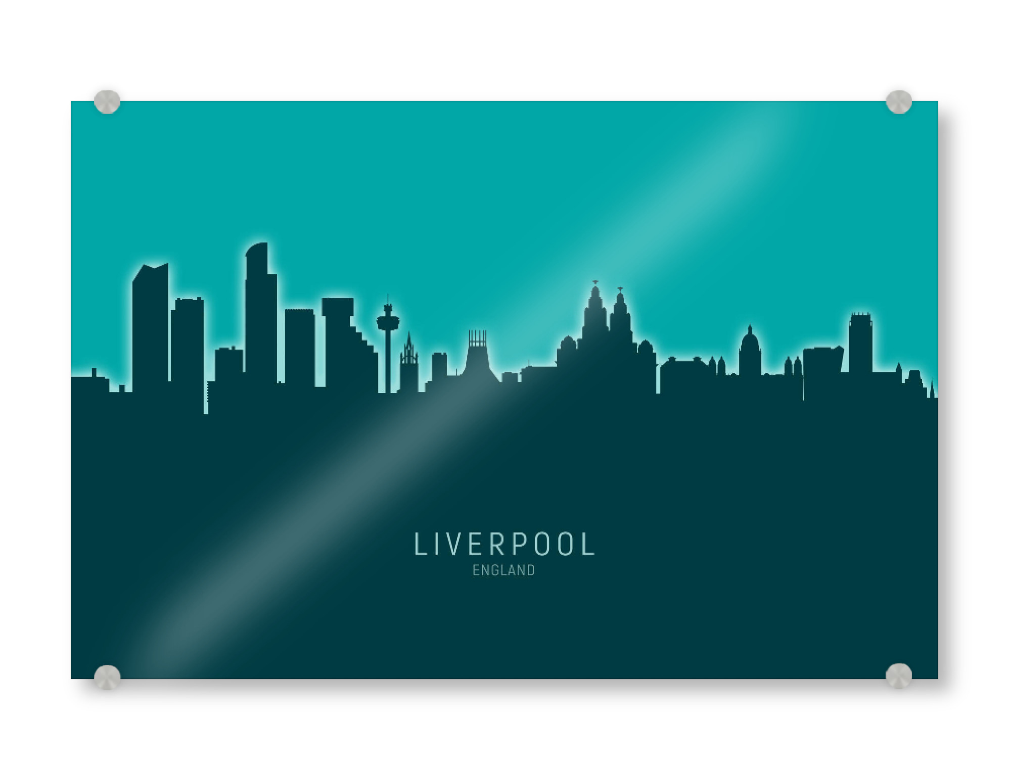 Acrylglasbild "Liverpool Skyline Glow Teal" artboxONE - Städte