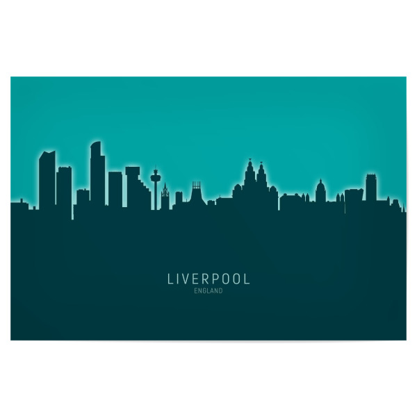 Poster 30x20 cm "Liverpool Skyline Glow Teal" artboxONE - Städte
