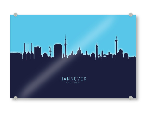 Acrylglasbild "Hannover Germany Skyline Glow Blue" artboxONE - Städte