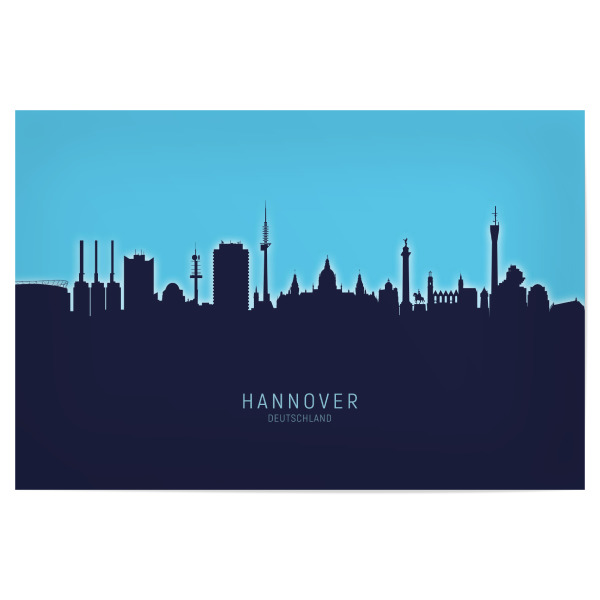 Poster 30x20 cm "Hannover Germany Skyline Glow Blue" artboxONE - Städte