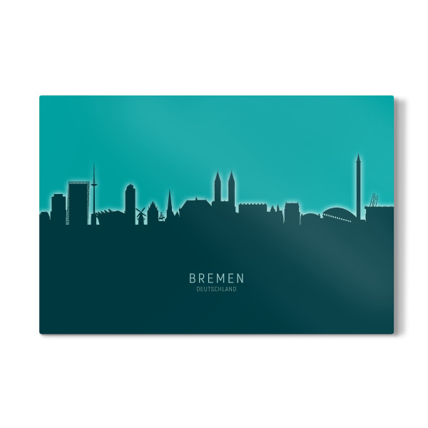 Galerie-Print "Bremen Germany Skyline Glow Teal" 30x20 cm artboxONE