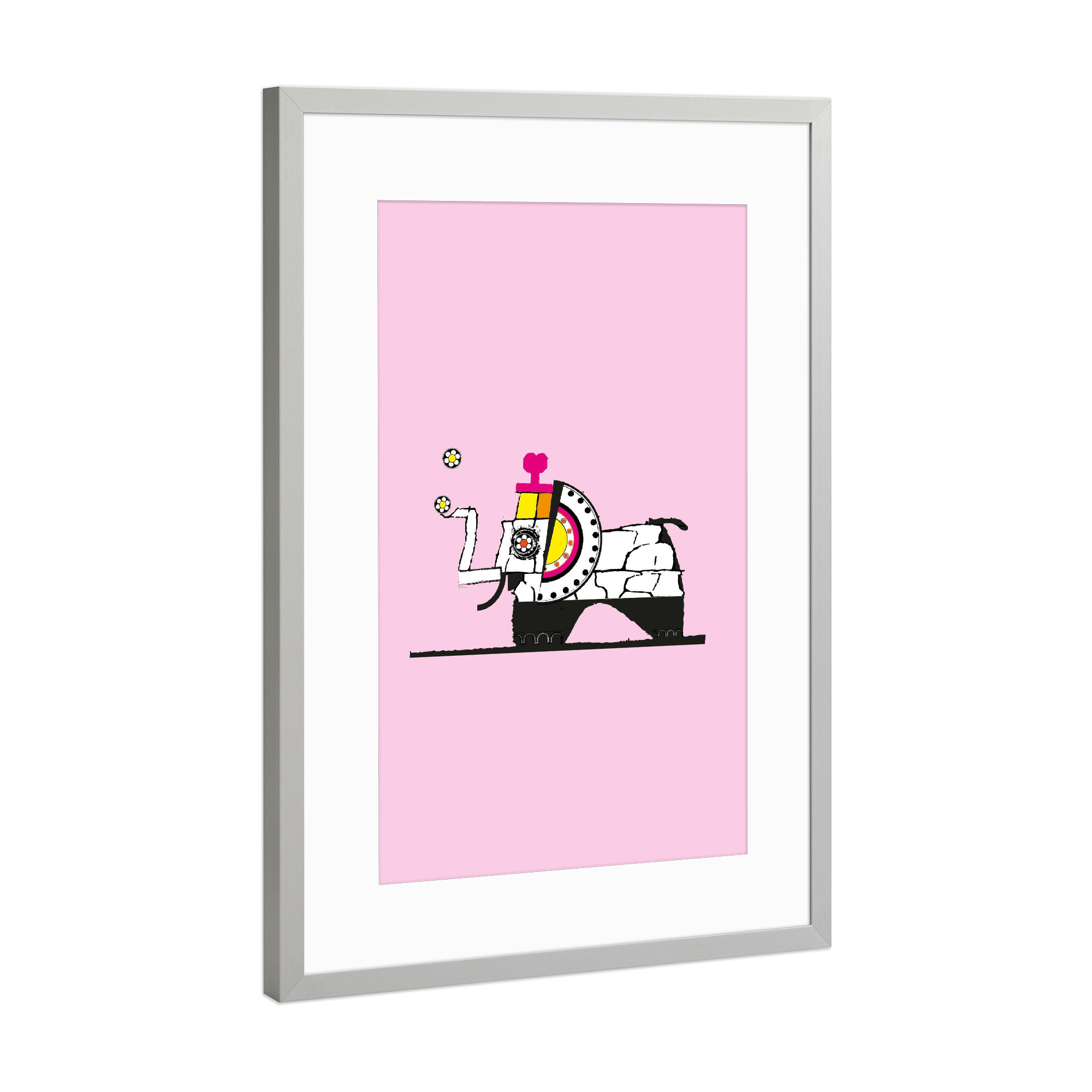 Poster mit Rahmen Silber "Elefant Willy" artboxONE - Für Kinder,Tiere,Lustig