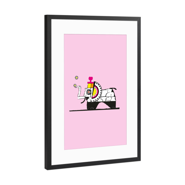 Poster mit Rahmen Schwarz (Metallic) "Elefant Willy" artboxONE - Für Kinder,Tiere,Lustig