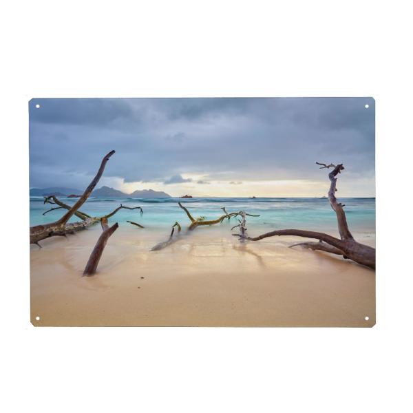 Holzbild "Wolken über La Digue" artboxONE - Natur,Reise,Reise / Strand und Meer,Reise / Afrika