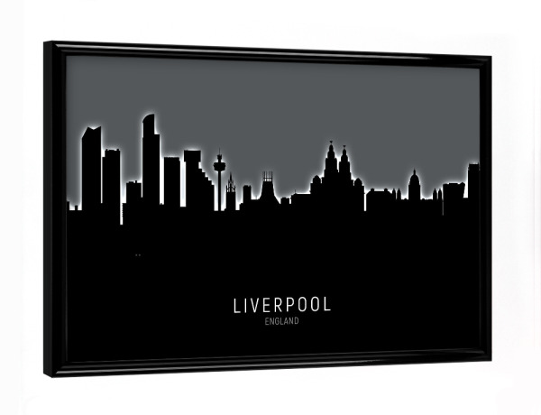 Poster mit schwarzem Rahmen "Liverpool Skyline Glow White" artboxONE - Städte