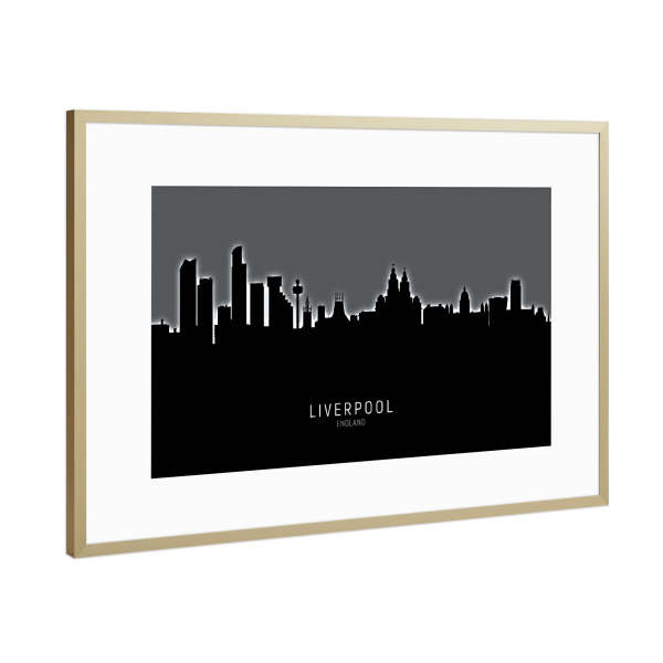 Poster mit Rahmen Gold "Liverpool Skyline Glow White" artboxONE - Städte