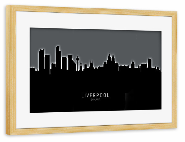Poster mit Rahmen kiefer "Liverpool Skyline Glow White" artboxONE - Städte