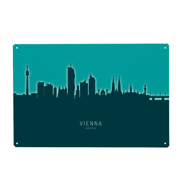 Metall Poster "Vienna Austria Skyline Glow Teal" artboxONE - Städte,Städte / Wien
