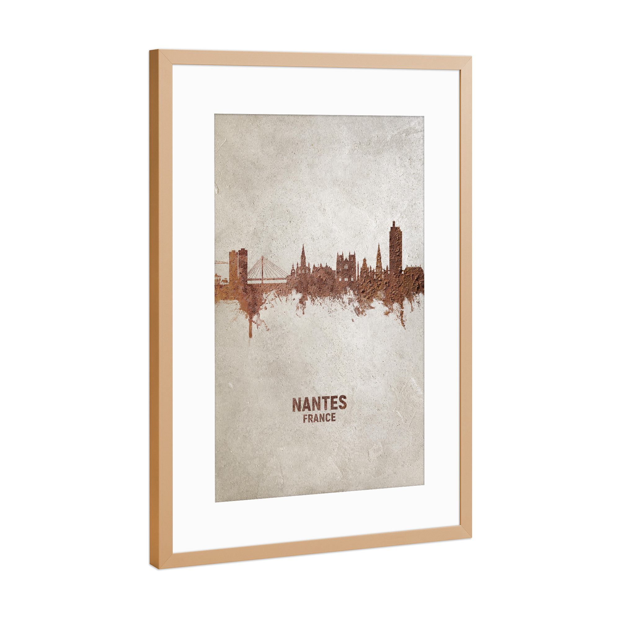 Poster mit Rahmen Kupfer "Nantes France Skyline Rust" artboxONE - Städte