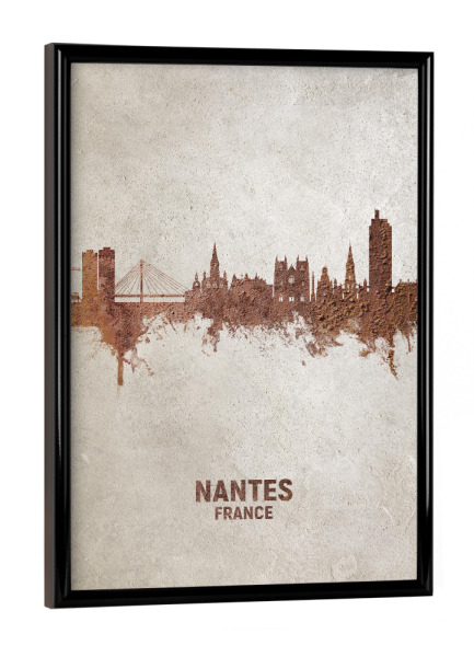 Poster mit schwarzem Rahmen "Nantes France Skyline Rust" artboxONE - Städte