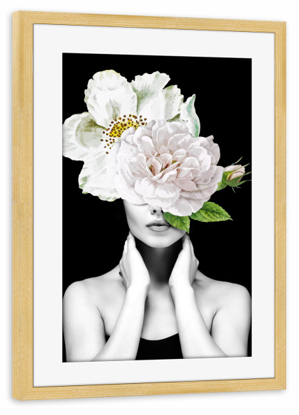 Poster mit Rahmen kiefer "Woman Flower Leaf" artboxONE - Natur,Floral