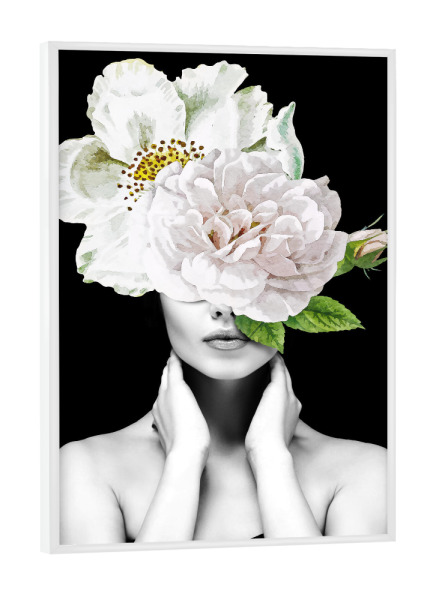 Poster mit weißem Rahmen "Woman Flower Leaf" artboxONE - Natur,Floral