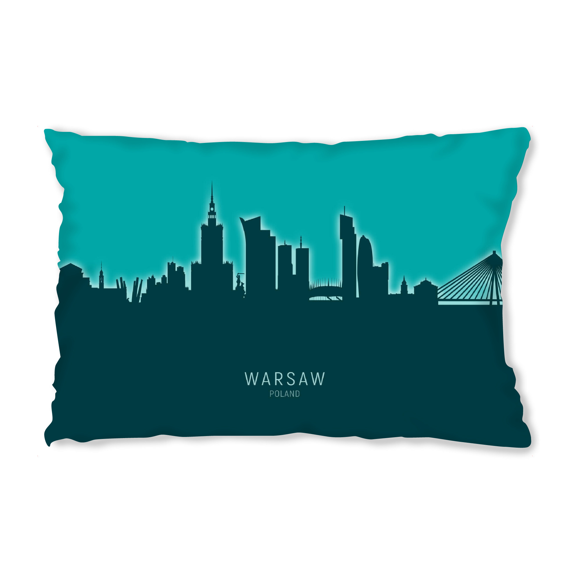 Design-Kissen "Warsaw Poland Skyline Glow Teal" artboxONE - Städte