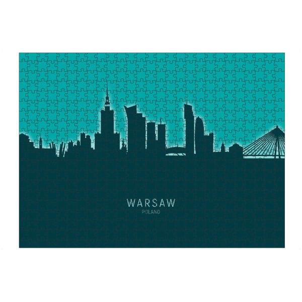 Puzzle Ravensburger "Warsaw Poland Skyline Glow Teal" artboxONE - Städte