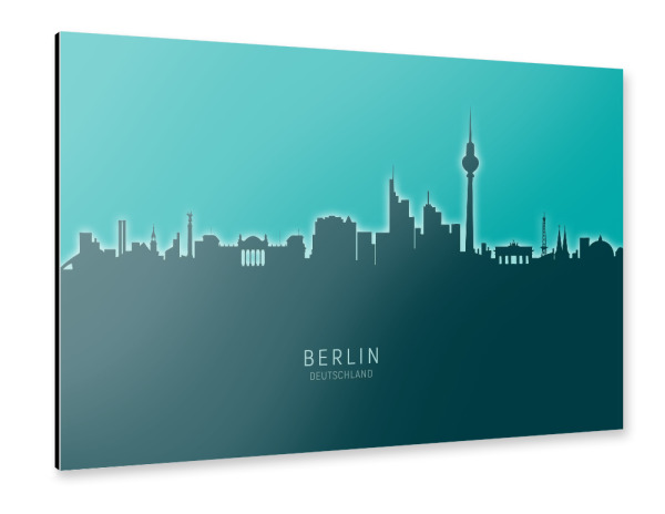Alu-Dibond "Berlin Germany Skyline Glow Teal" 30x20 cm artboxONE