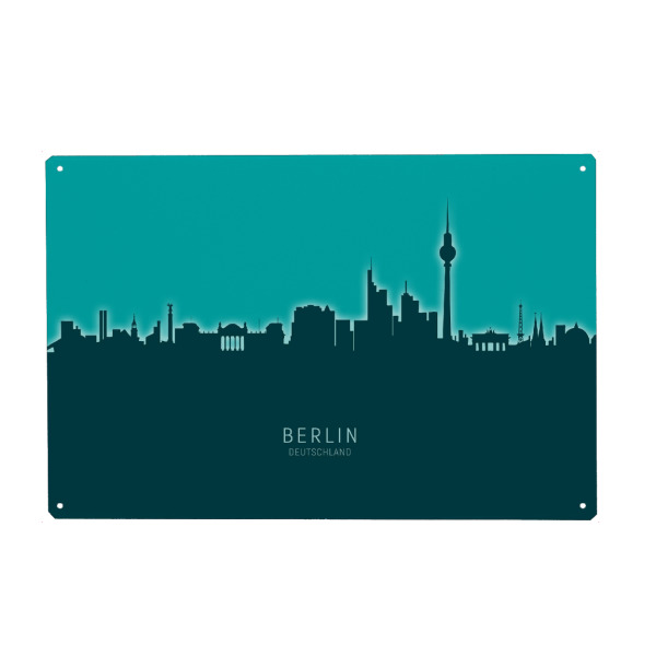 Metall Poster "Berlin Germany Skyline Glow Teal" artboxONE - Städte,Städte / Berlin
