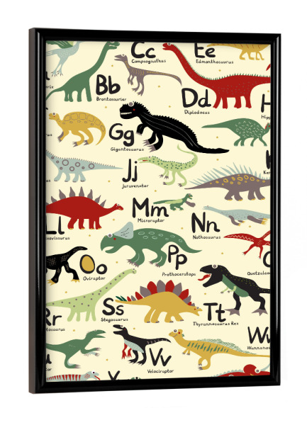 Poster mit schwarzem Rahmen "Dinosaurier Dinonamen ABC" artboxONE - Für Kinder